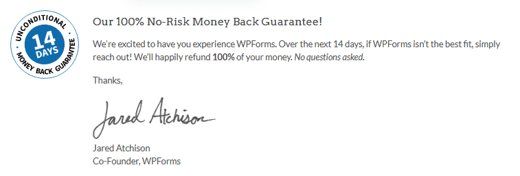 Contact Form by WPForms有料版返金制度