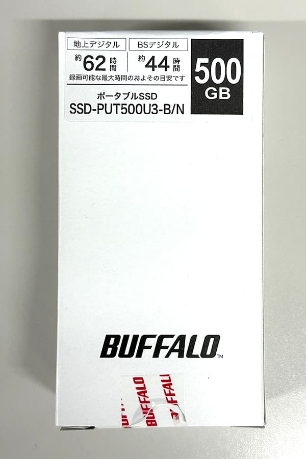 BUFFALO　外付けポータブルSSD　SSD-PUT500U3-B/Nの購入時の箱