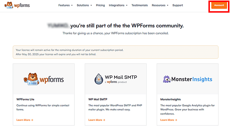 Contact Form by WPForms有料版解約方法