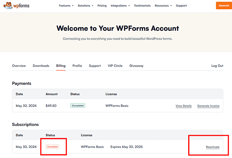 Contact Form by WPForms有料版解約方法